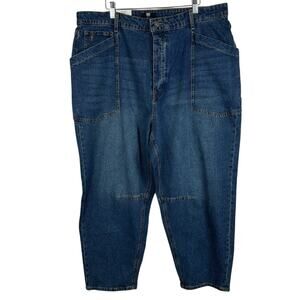 FRYE Barrel Jeans Women Size 18 Medium Wash High Rise Button Fly Denim Tapered